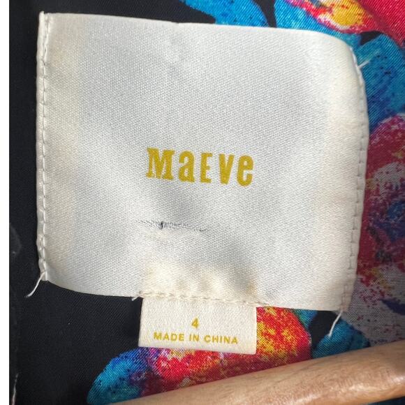 MAEVE Women's‎ 4 Black Floral Woodland Walk Button Front Tropical Resort Blouse - Picture 4 of 9